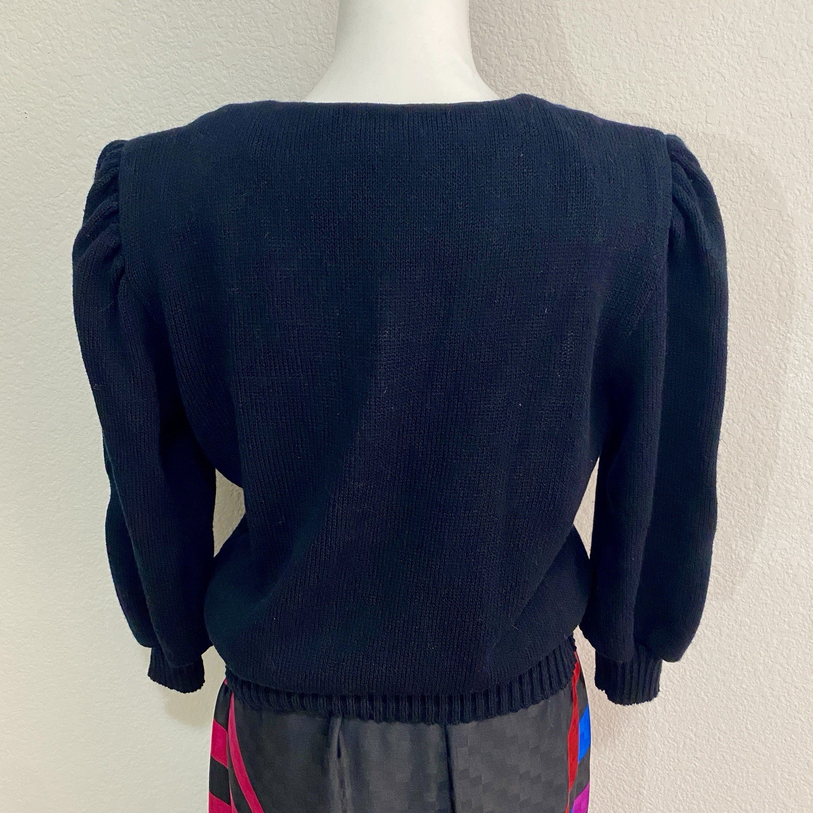 Vintage Anthony Sicari 2pc Set Black Pink Neon Striped Sweater Skirt Size 6 USA