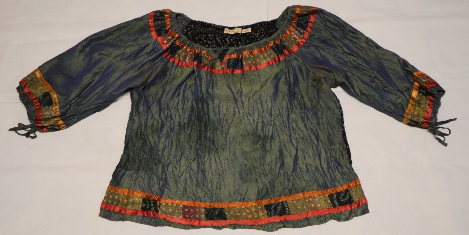 Vintage 1990s ANU by Natural womens Bohemian pure silk sheer blouse size XL