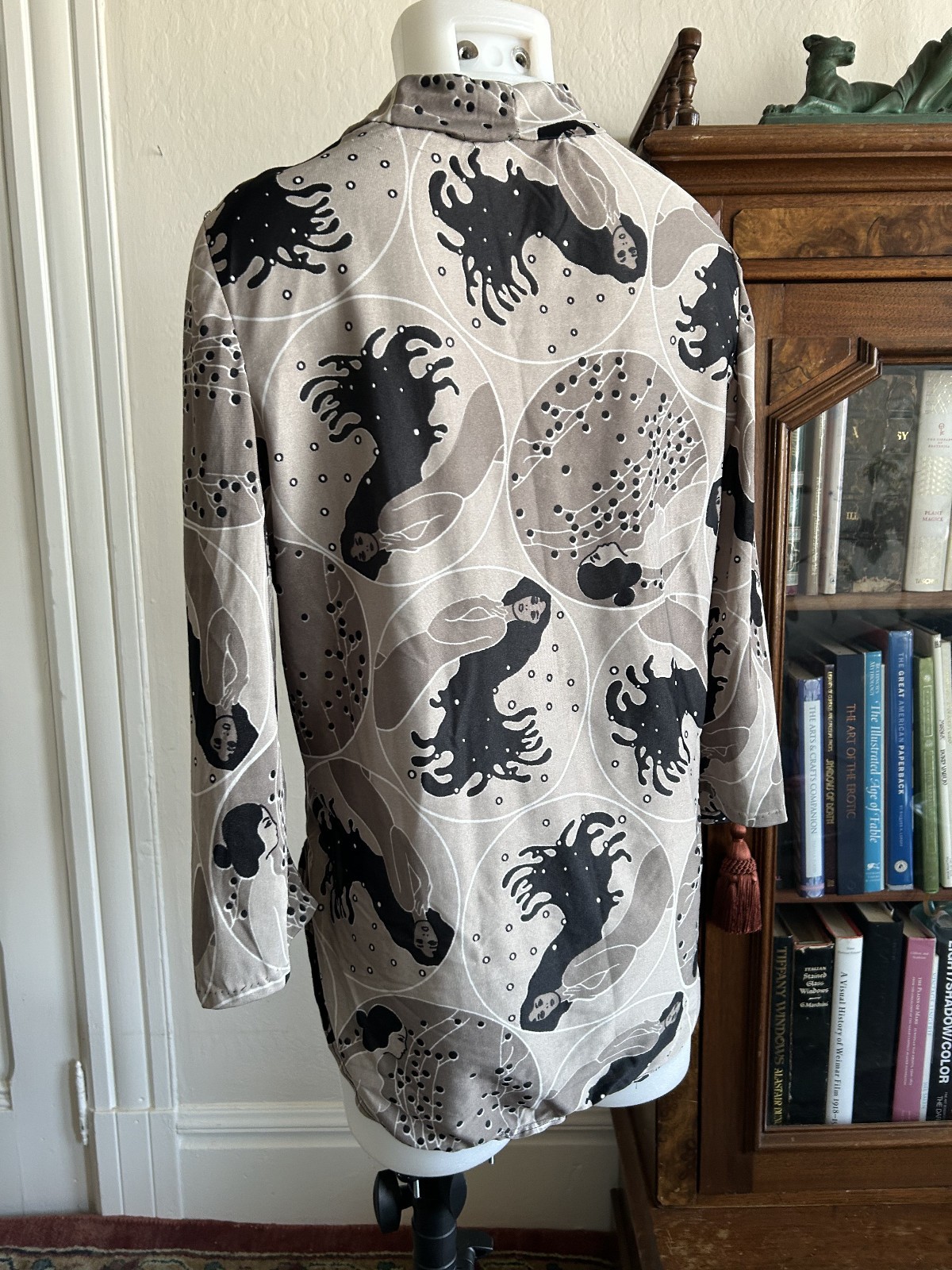 RARE 60s Vintage Handmade Psychedelic Gray Water Nymph Nouveau Mod Tunic Top -M