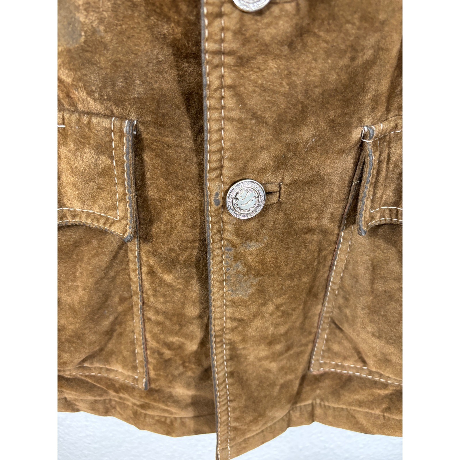 Milano Jacket Medium Brown Vintage 70s Suede Style Safari Utility