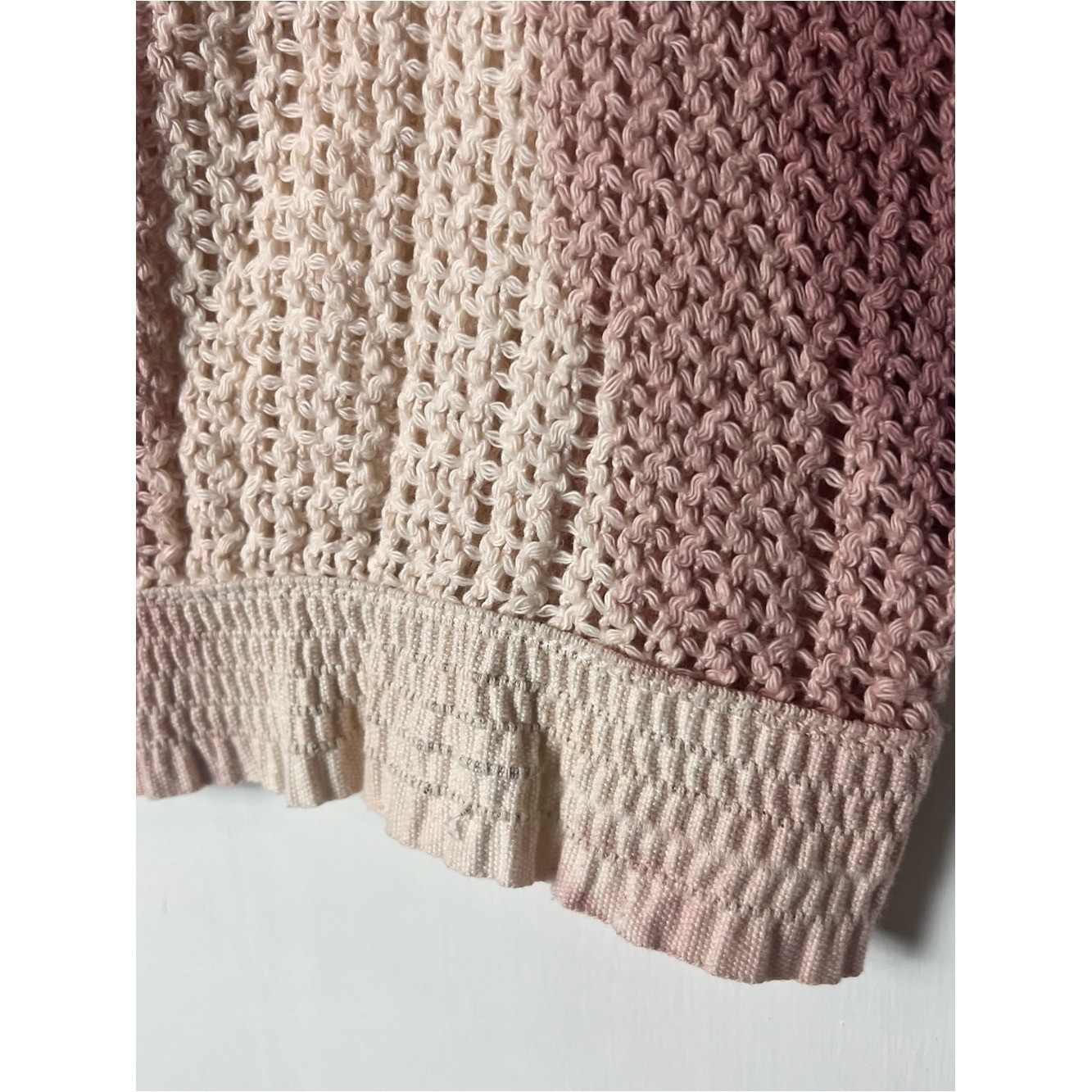Vtg Made in Greece Open Weave Knit Crop Top Ombre Mauve Cream One Size 80s