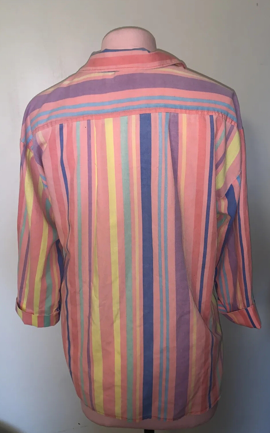 Vintage Button Up 70’s EBER San Francisco Top Pastels Striped Women’s Small ?