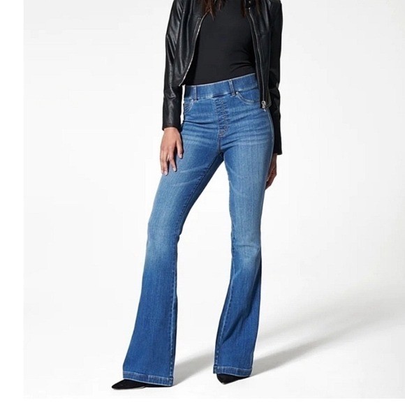 Spanx Flare Jeans Vintage Indigo Blue High Rise Large