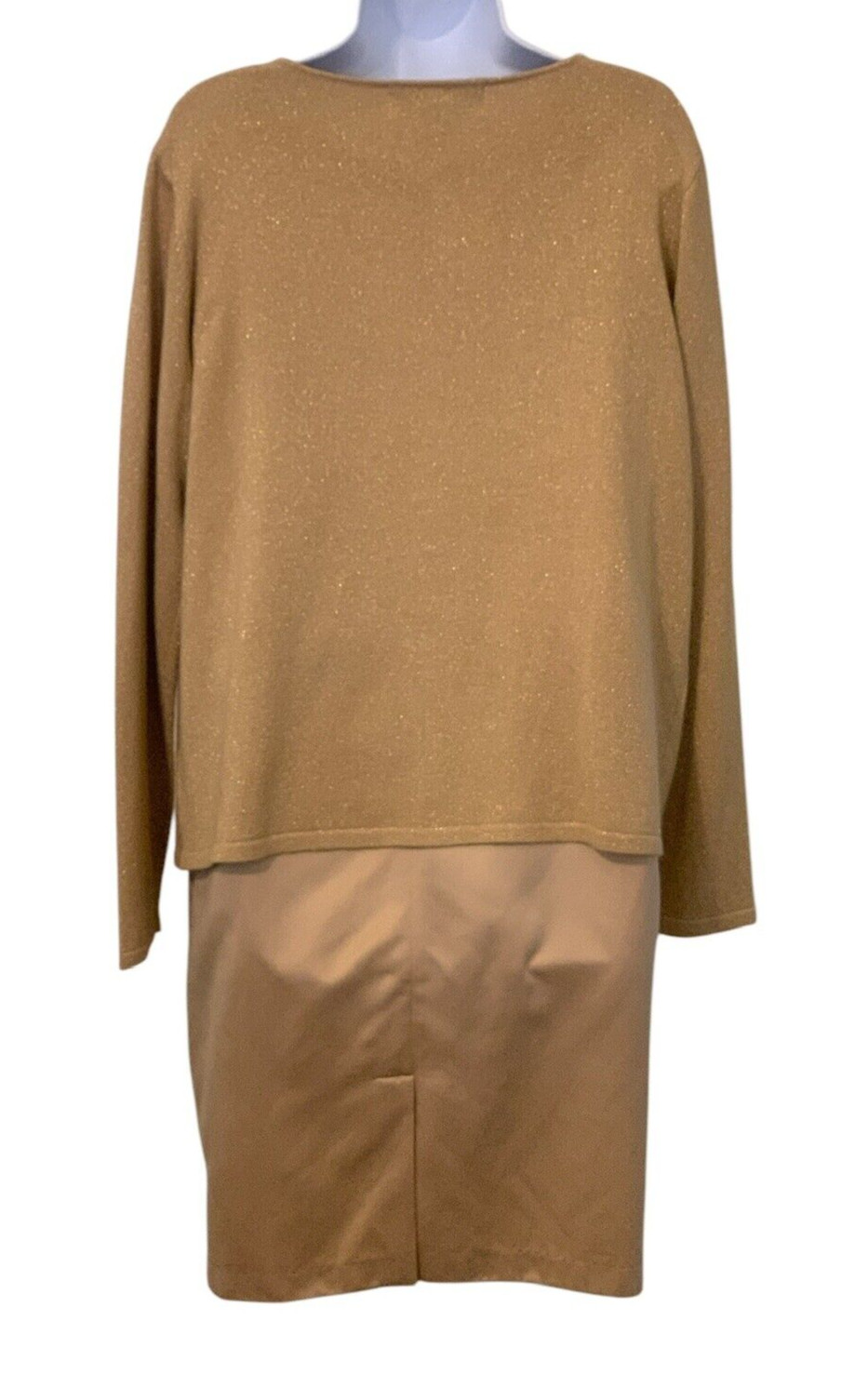 Victoria Holley Womens 2 PC Dress Set Size 14 Gold Silk Blend Matching Cardigan