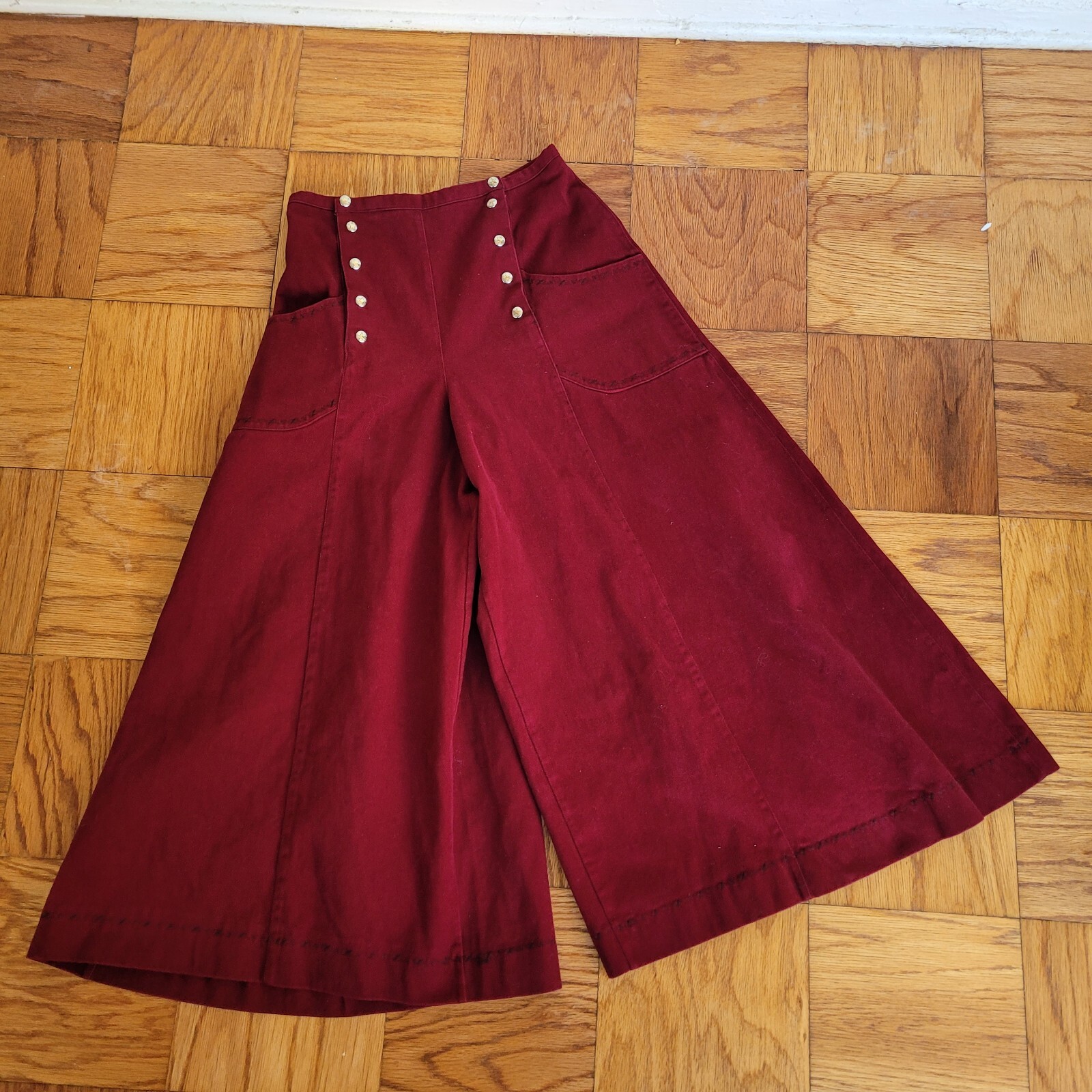 Vintage Maroon Wide Leg Bell Bottom High Waist Pant Hippy Rave 24″ Bell Size 29