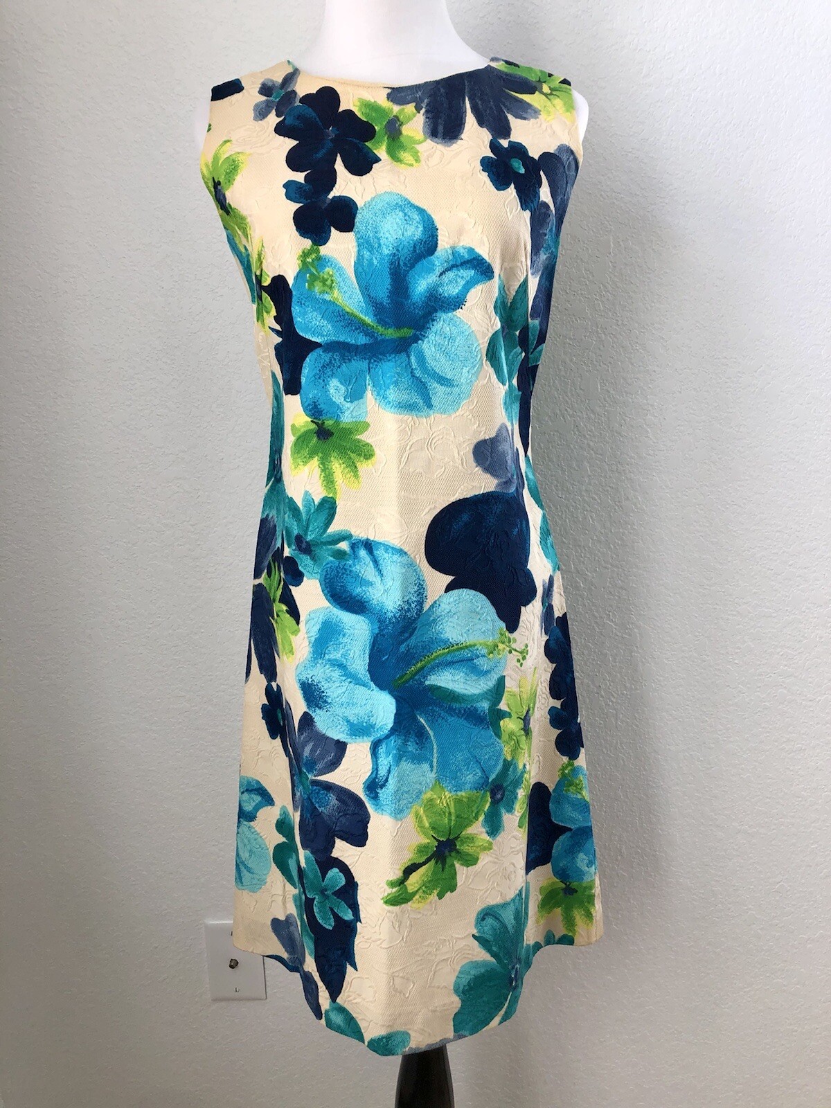 Vintage 1950’s Sheath Dress Charlotta Of California Hibiscus Print Brocade Small