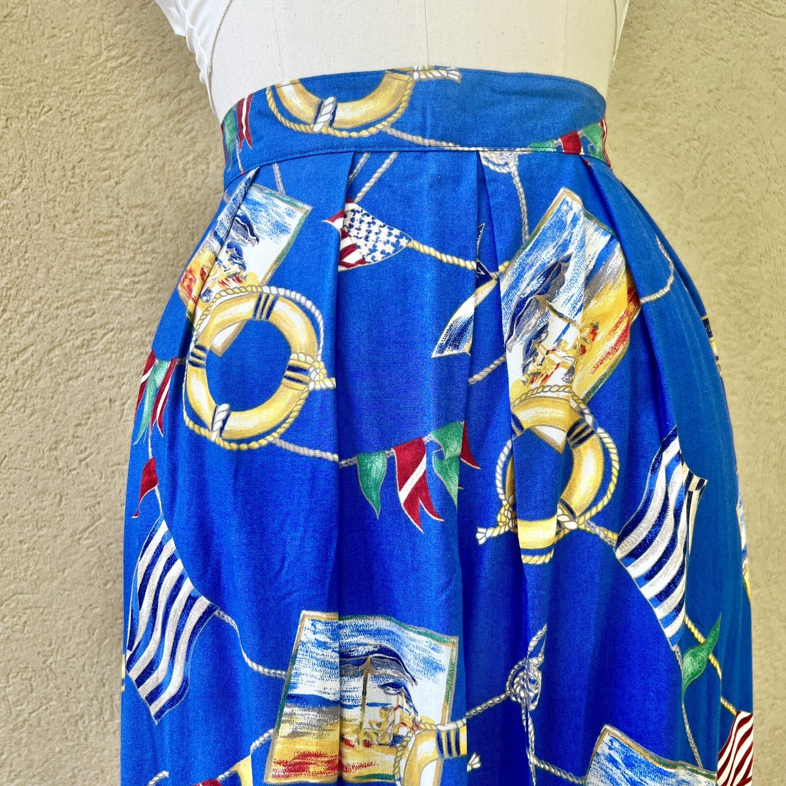 MARITIME NAUTICAL Sailing Yacht 90s 1990’s Vintage Novelty Print Rayon Skirt XL