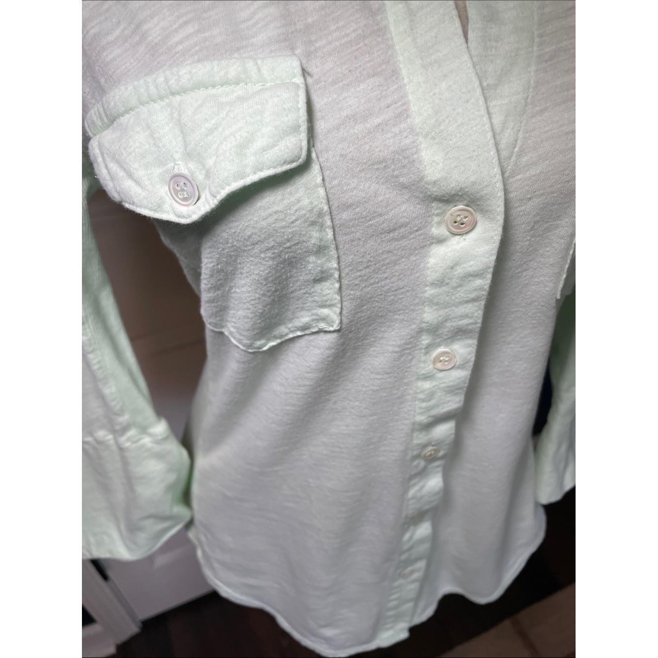 James Perse Sheer Slub Side Panel Sea Foam Green Button Down Shirt Size Large
