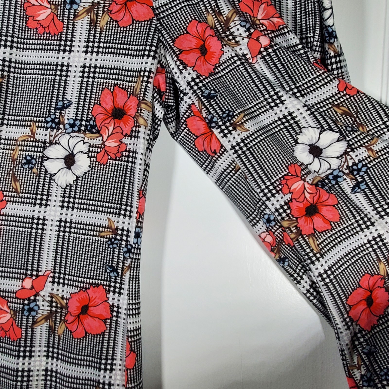Vintage Y2K Hot Kiss Plaid Floral Wide Leg Pants High Waisted Flare Small