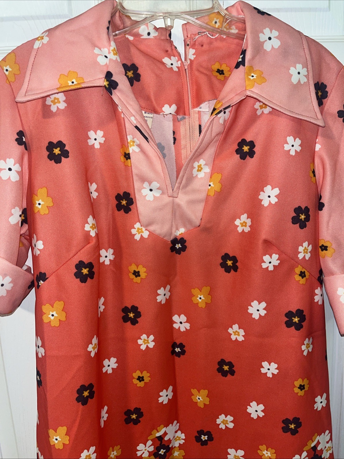 Vintage Sears Fashions Dress Floral Mod Groovy Pinky Orange Mod Go-Go Sz 16