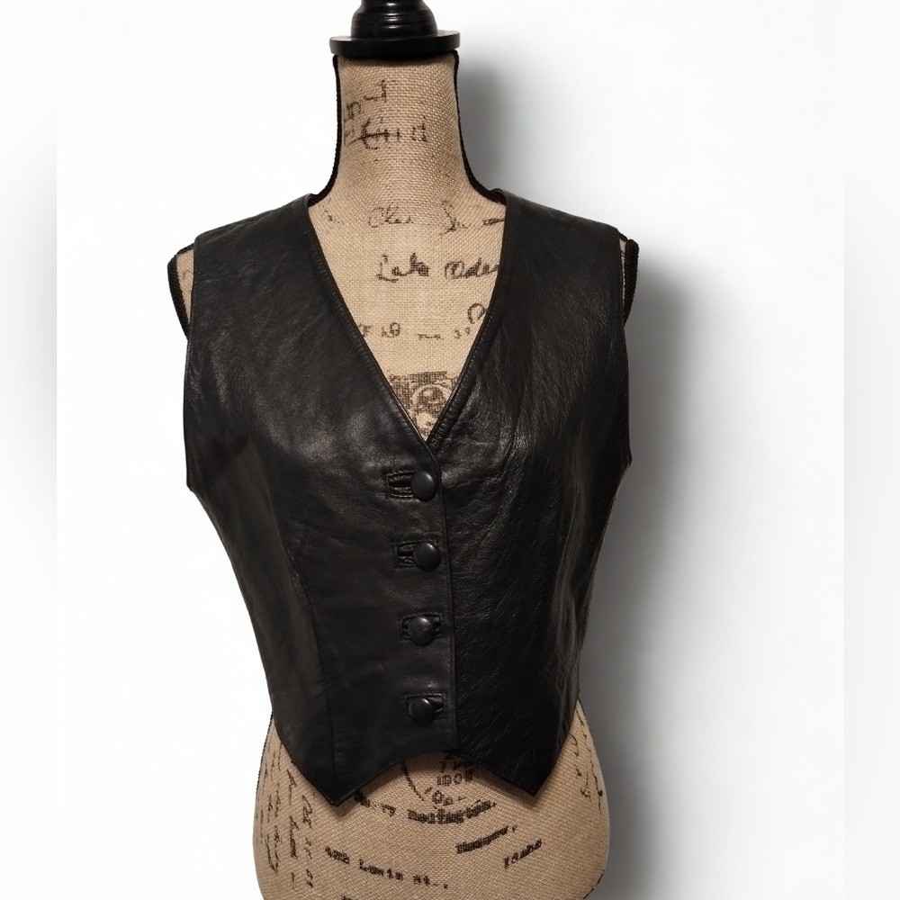 Vintage 80s Leather Vest Bazaar Brand Women’s Size S