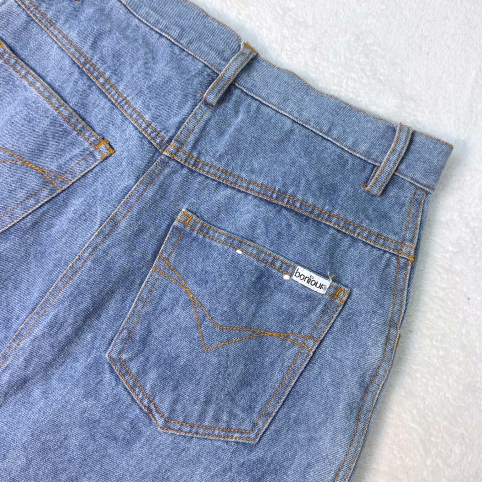 Vintage Y2K Bonjour Denim Mini Skirt Light Wash Rope Trim Button Sz 16 27W