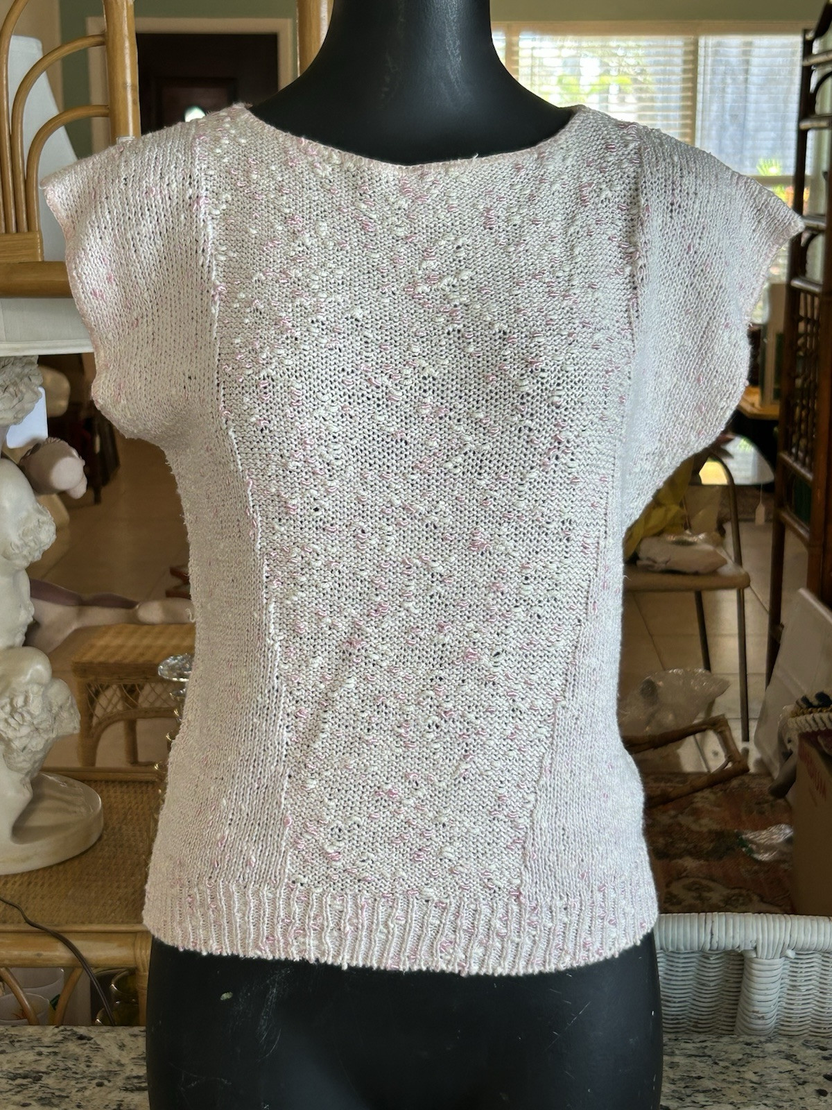 Vintage 80s Pink Knit Cap Sleeve Crop Sweater Top Executive Focus Women’s M Club