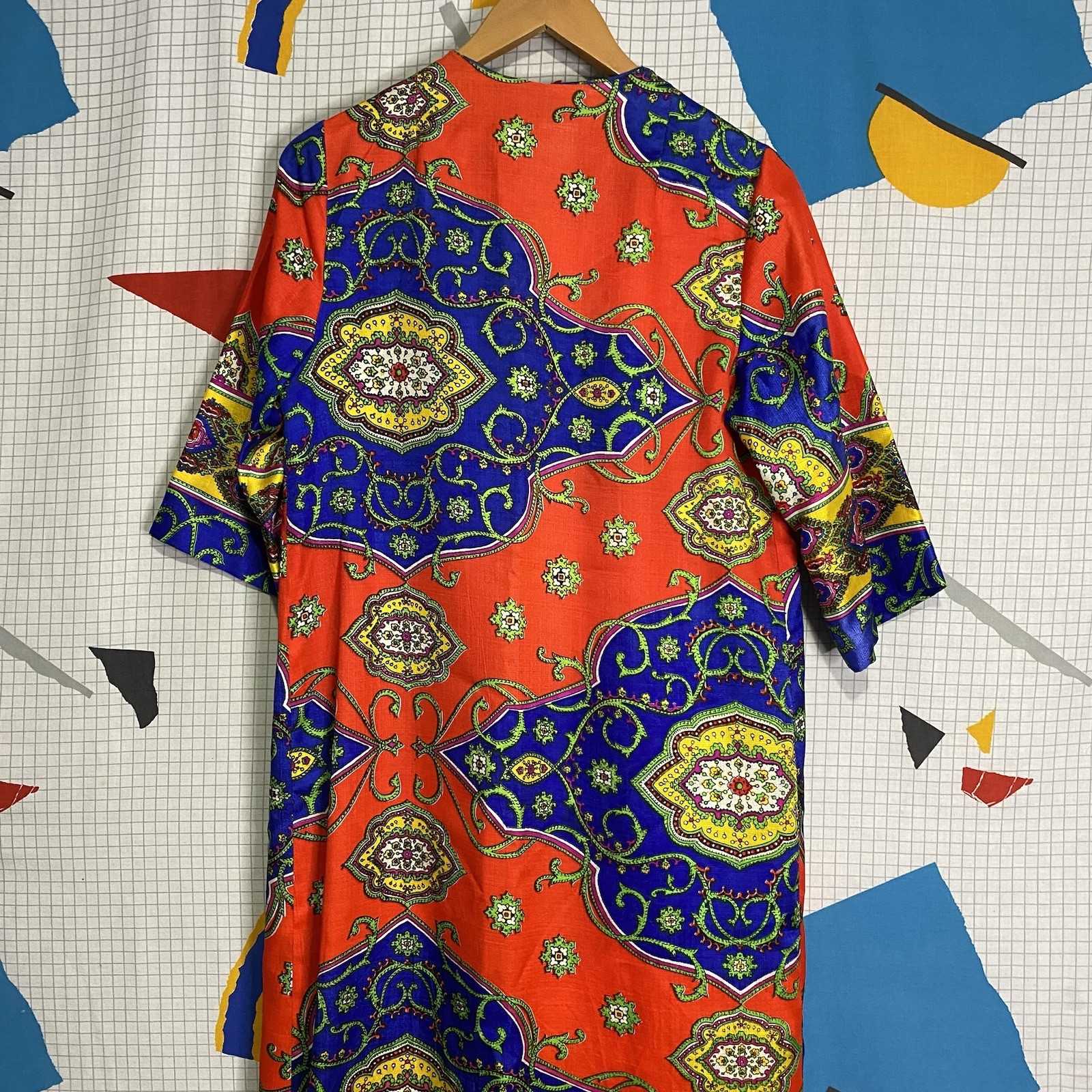 Vintage 60s Pyschedelic Kaftan Dress Small Wrap Hippie Boho Paisley Mod 70s