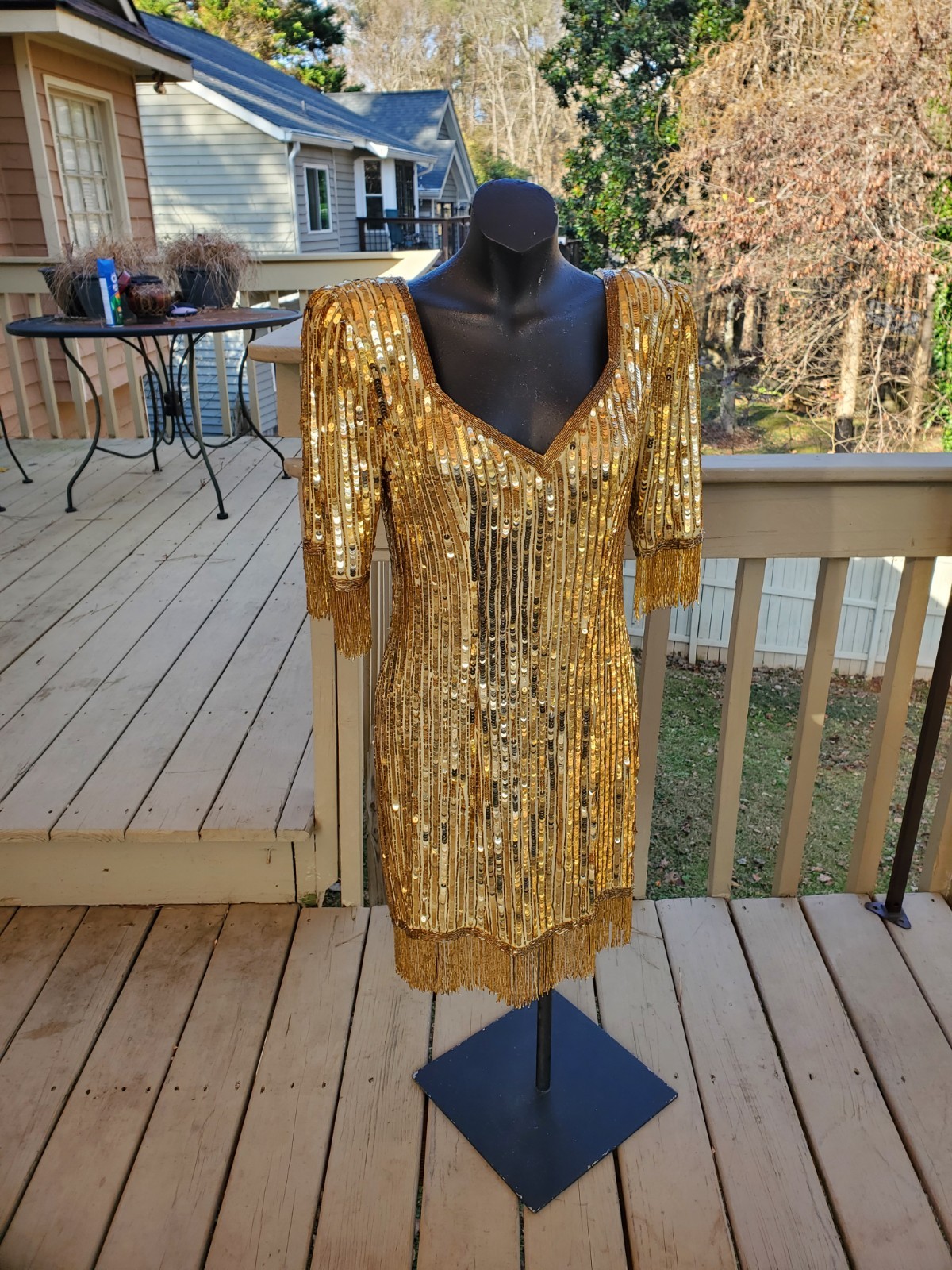 Vintage Jasmine by KVM Sequin Dress Gold Beaded Dress Cocktail Dress