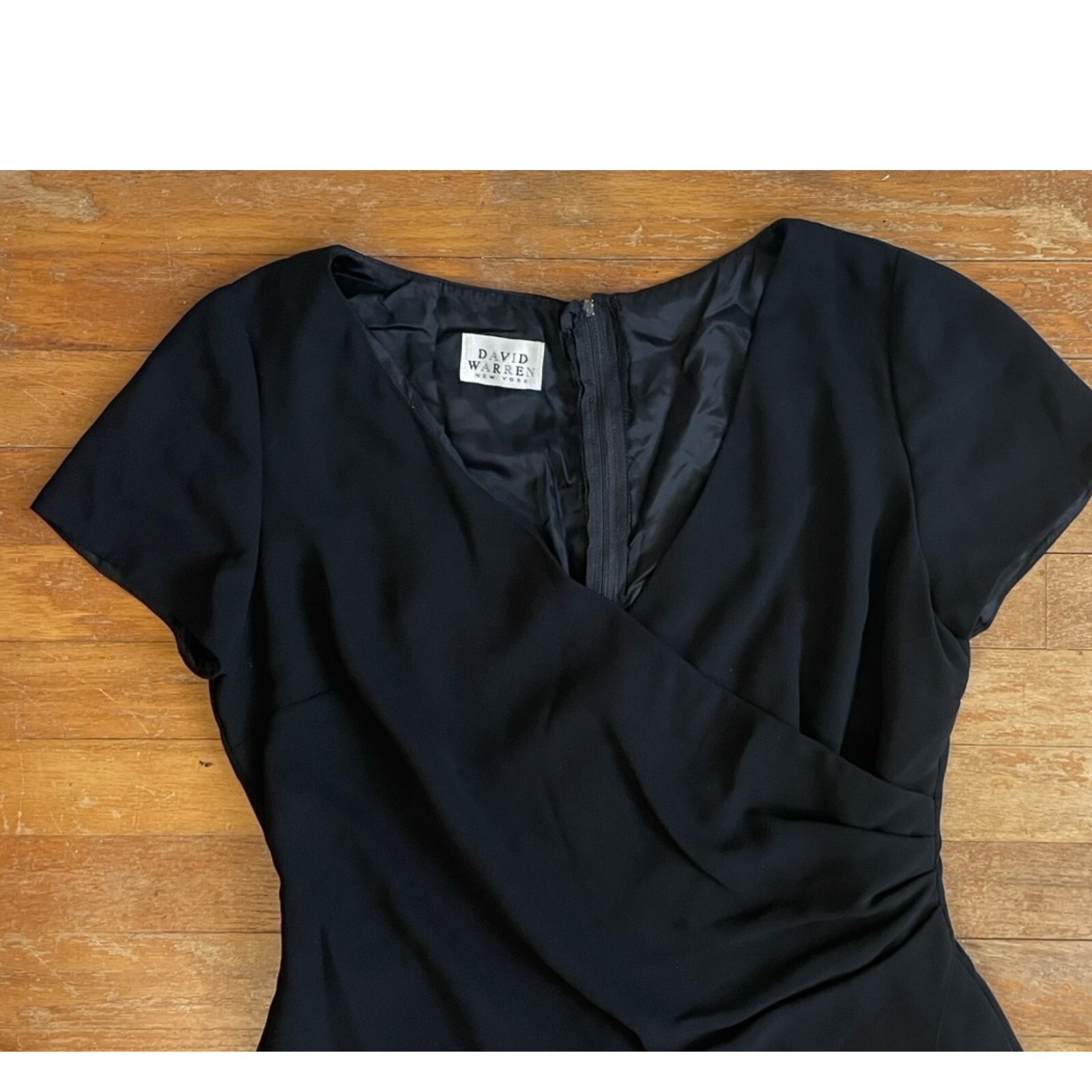 Vintage Black Sheath Dress Size Medium 1990s David Warren Minimalist Surplice