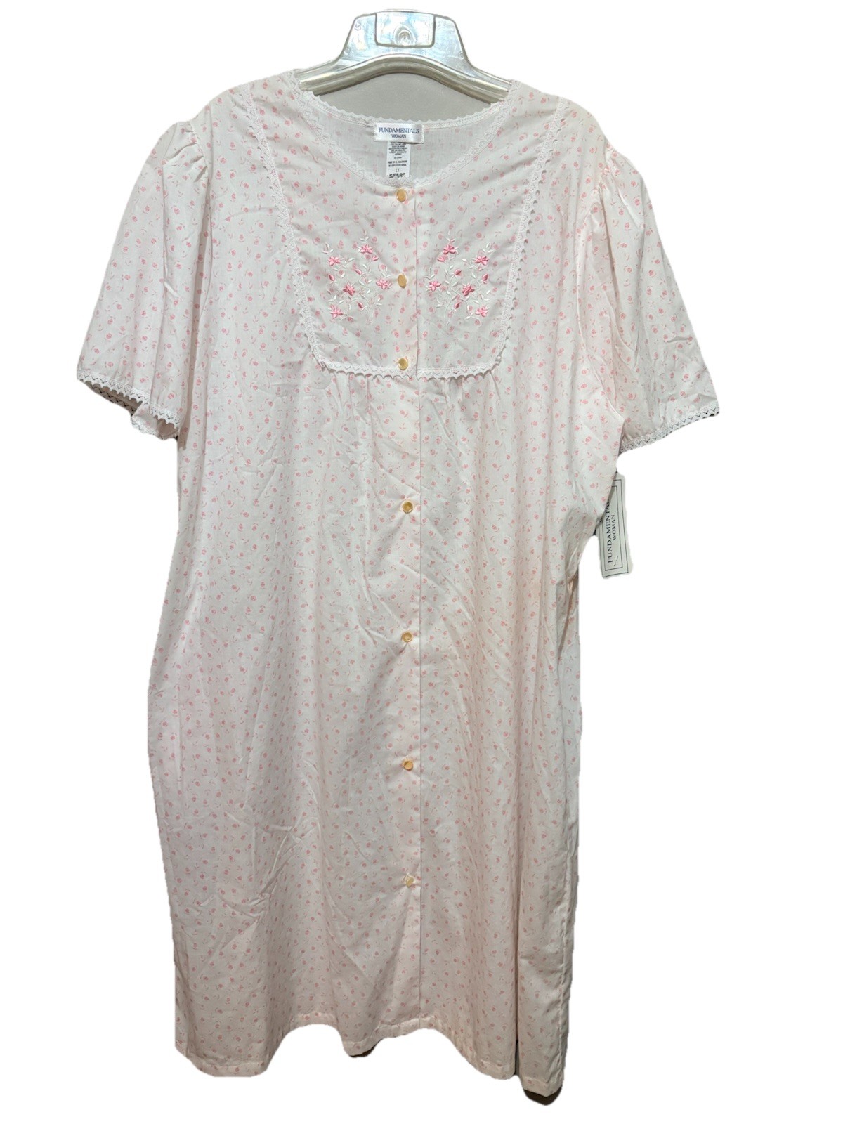 VTG 2001 Sears Fundamentals 2pc Nightgown Robe Set 1X Pink Floral