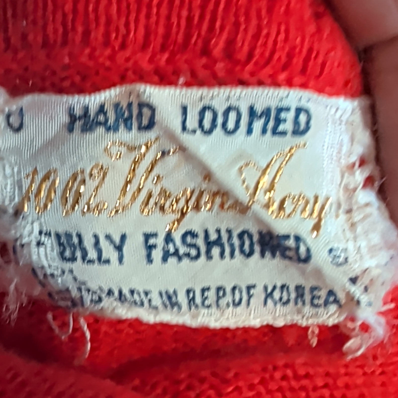 Vintage 70s Vibrant Red 💯% Hand Loomed Acrylic Sweater Made in Rep. Of Korea