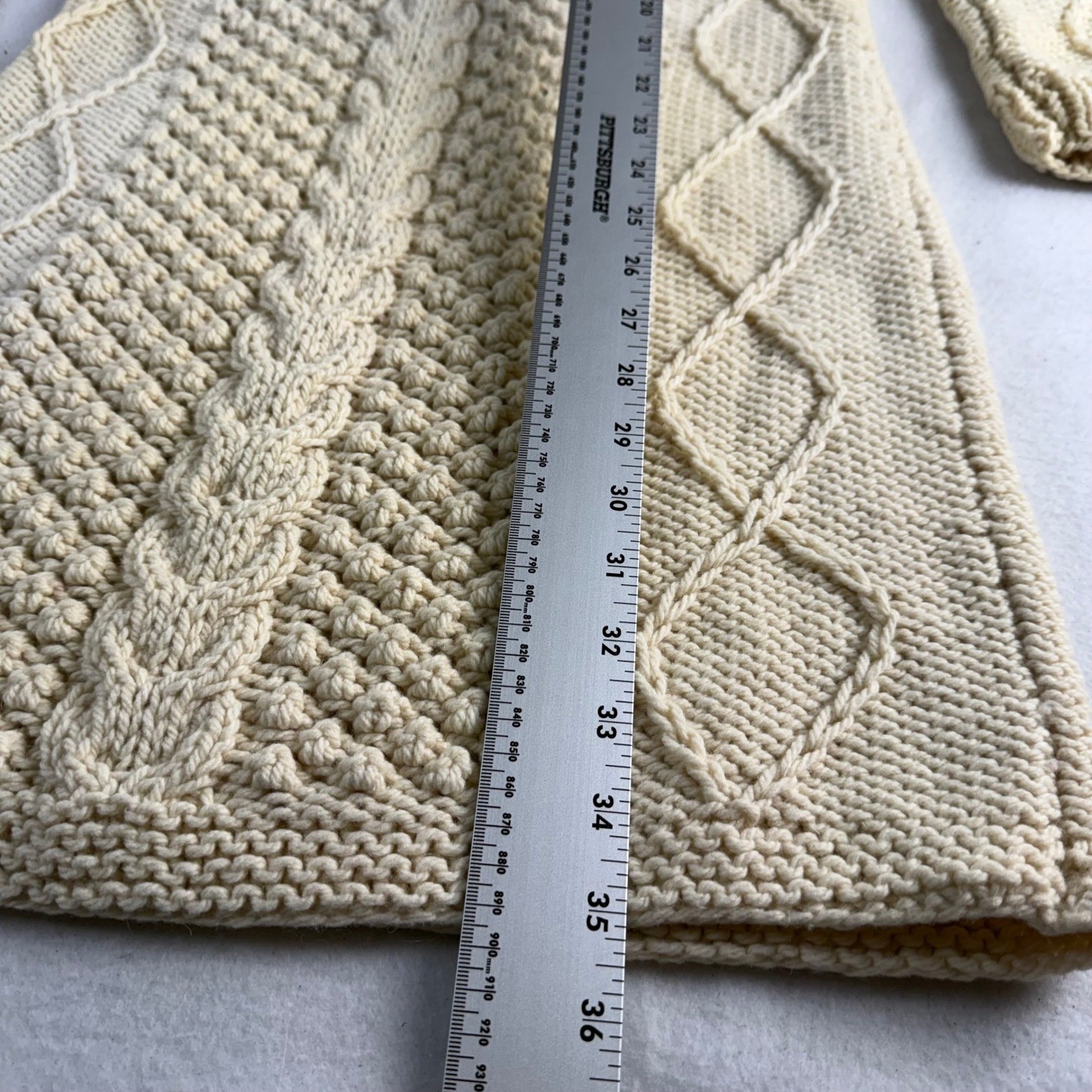 Vintage Handmade Wool Cable Knit Sweater Dress Cream A-Line Aran Fisherman Zip