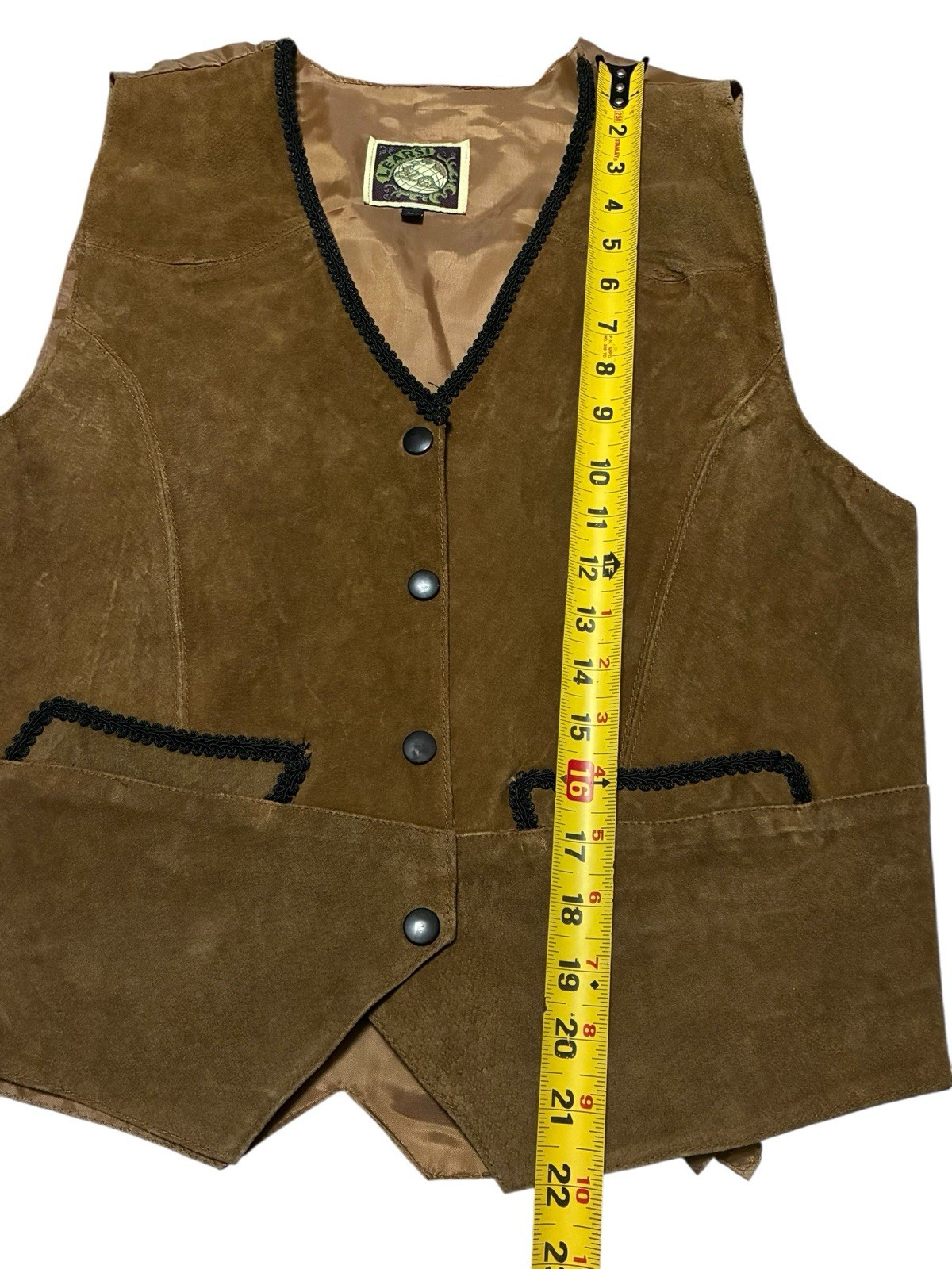 Learsi Vintage Brown Leather Vest, Size medium