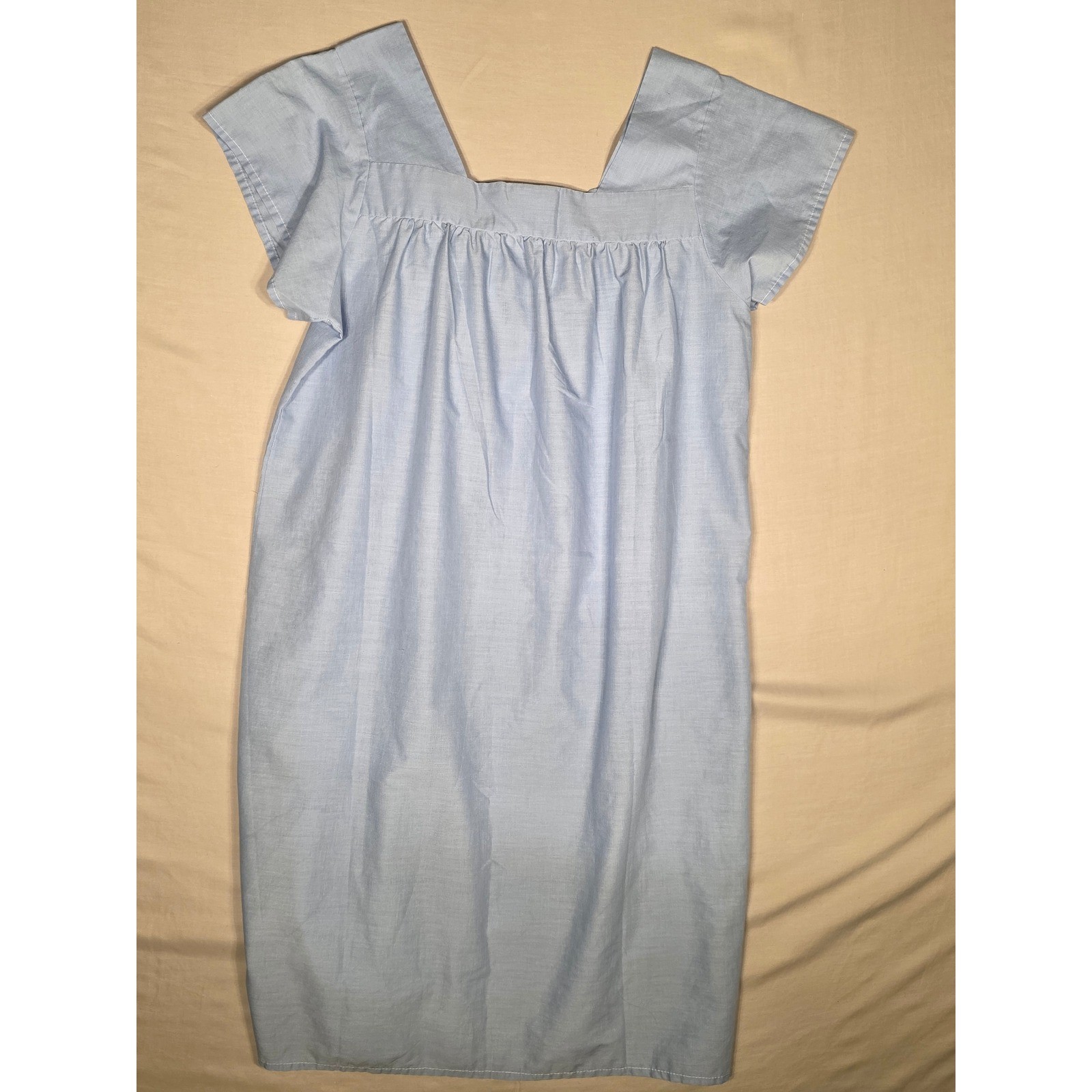 Vintage Cozeez by Haband Blue Floral Embroidered Lace Trim Nightgown Medium H-49