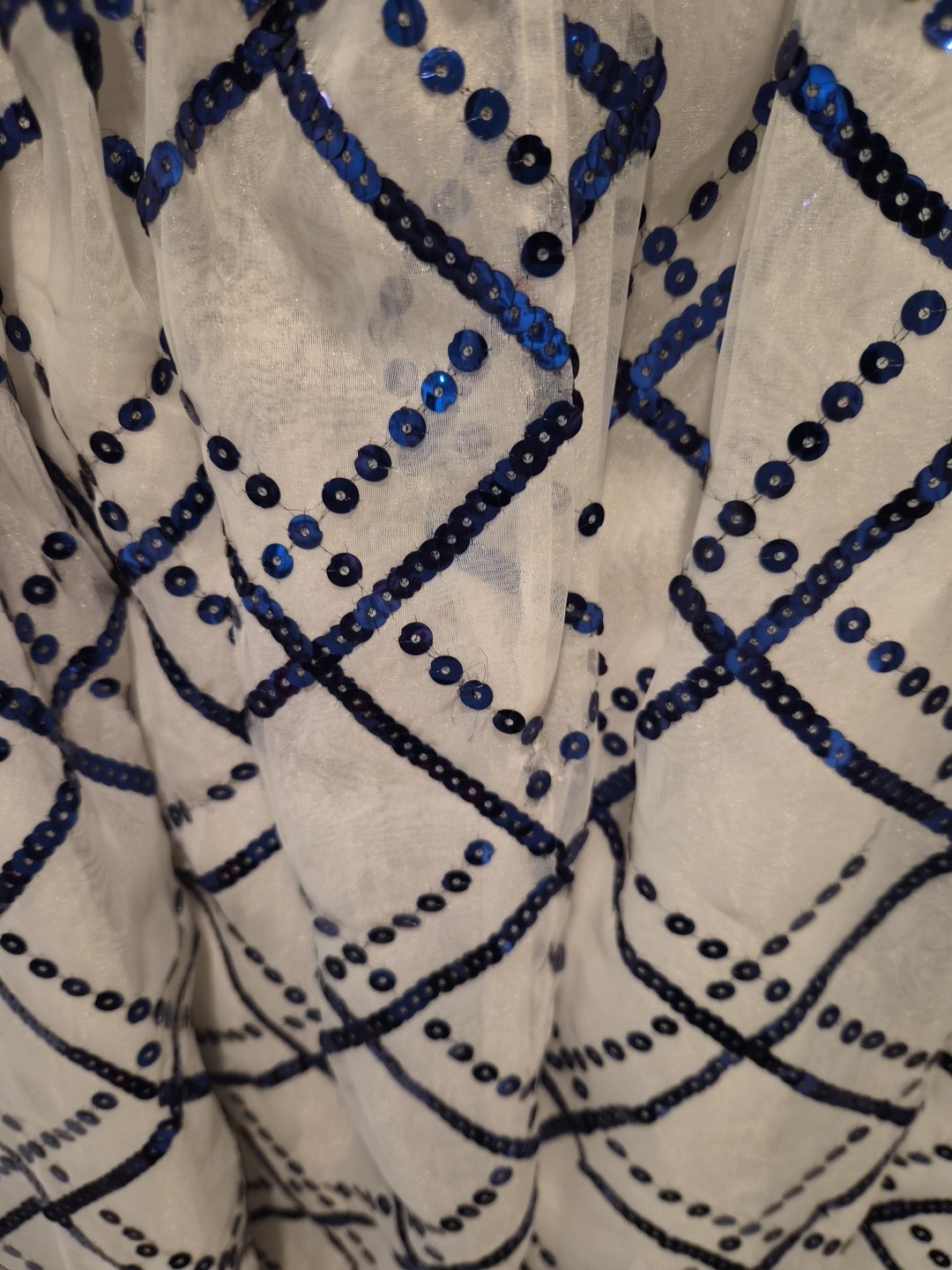Vintage Jill Richards Royal Blue Sequin Evening Gown White w Blue Sequins Size 8