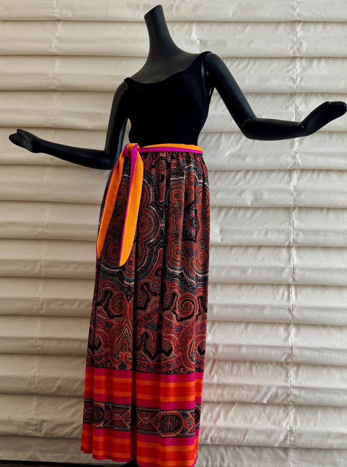 Vtg MOD 60s 70s Paisley Black Stretch Maxi Long Swim Hawaiian Dress Tiki Oasis