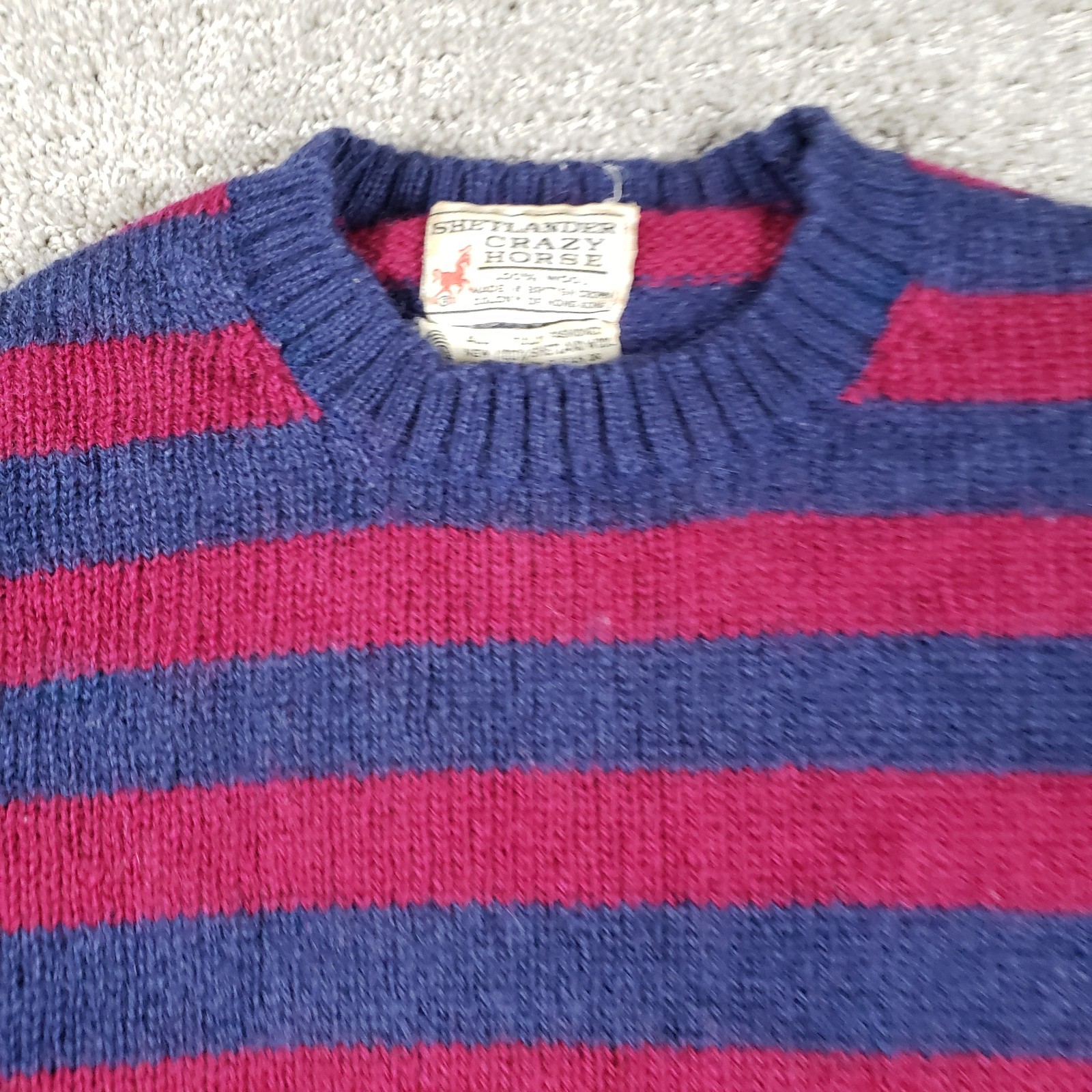 Vintage 70s Shetlander Crazy Horse Sweater Womens XS Shetland Wool Striped
