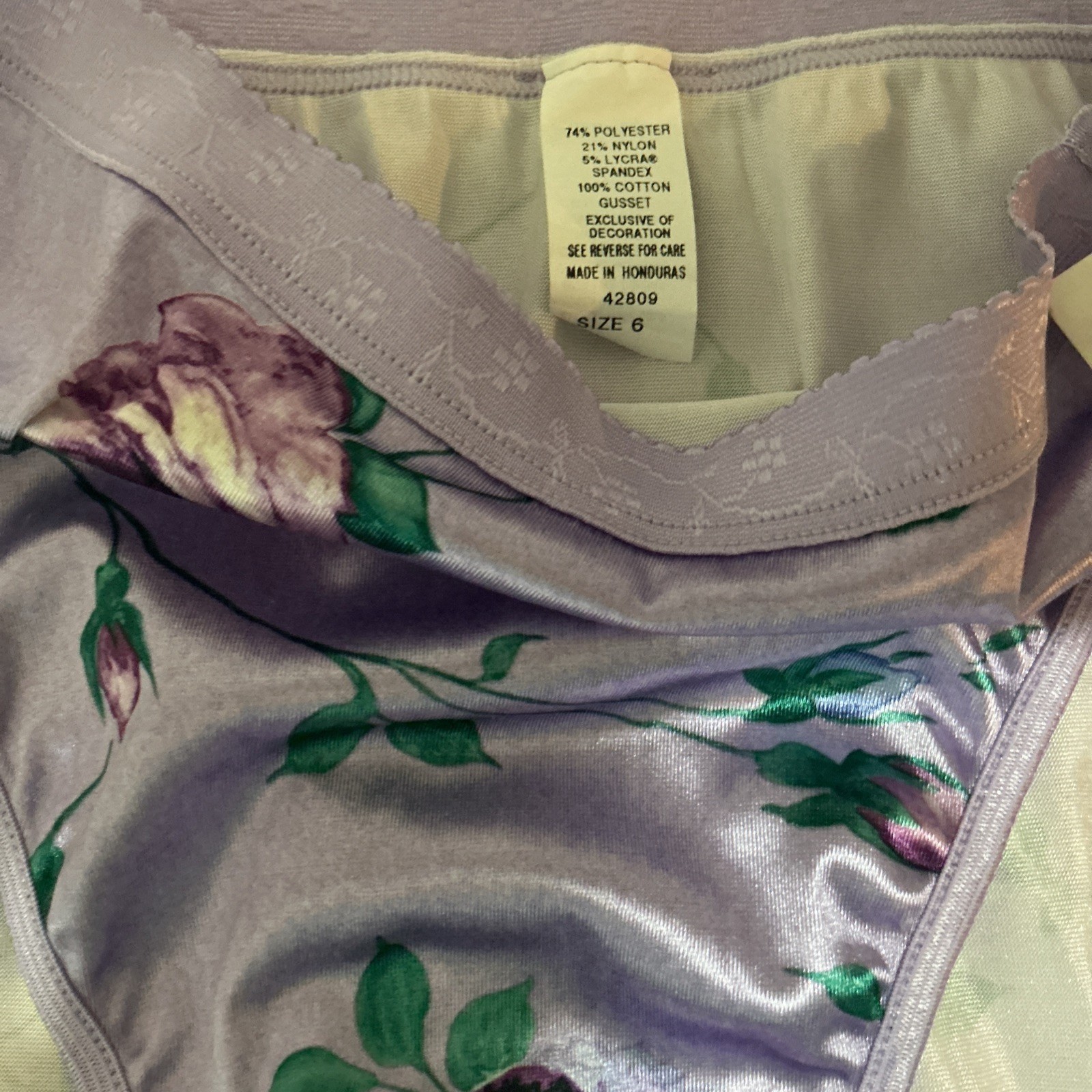 Vtg BALI Hi-Cut STUNNING ROSES Second Skin Satin Panties , 6 NWT