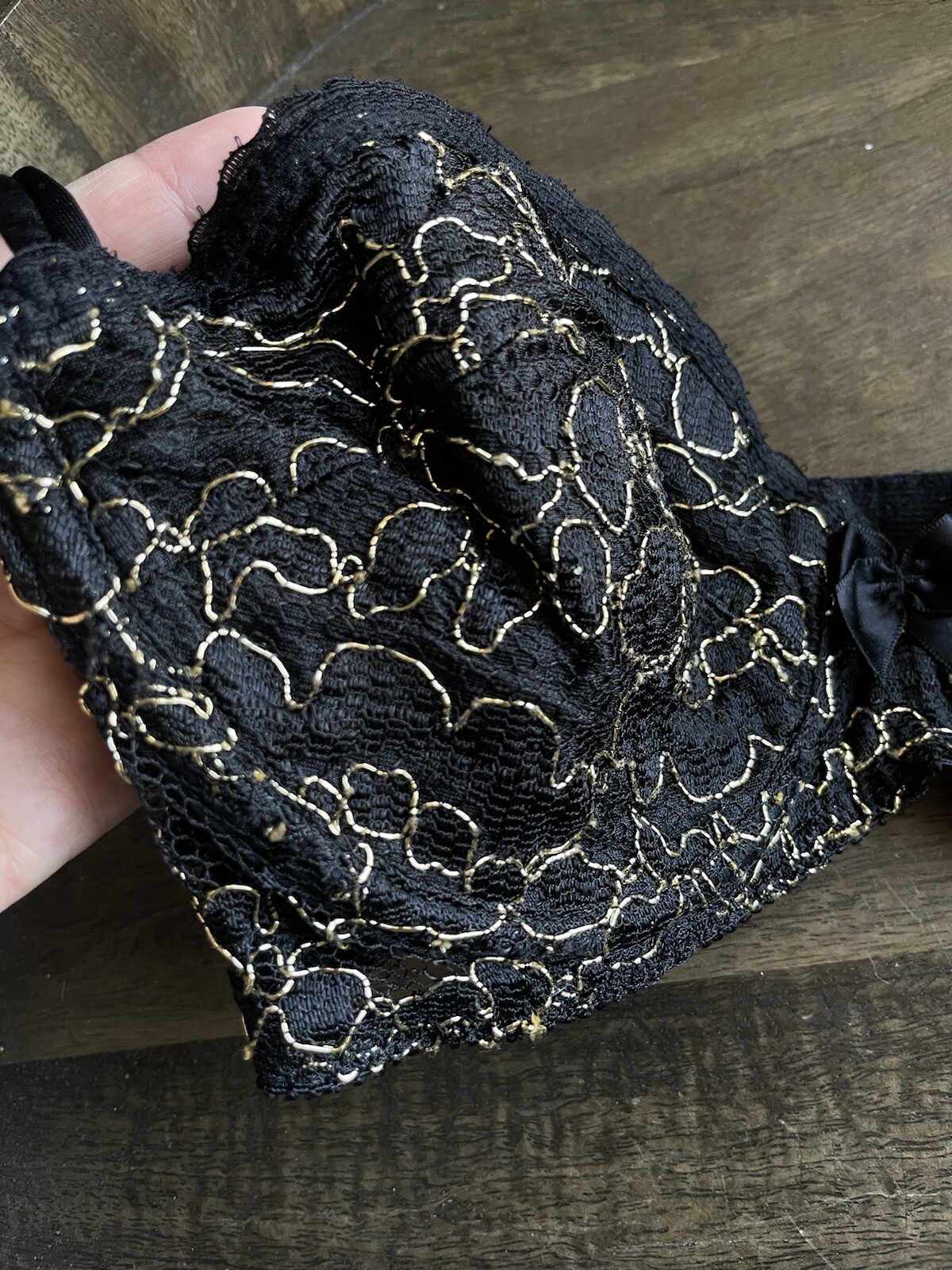 Victorias Secret Vintage Bra 36B Black Lace Gold Label Made In USA 1980s *Read*