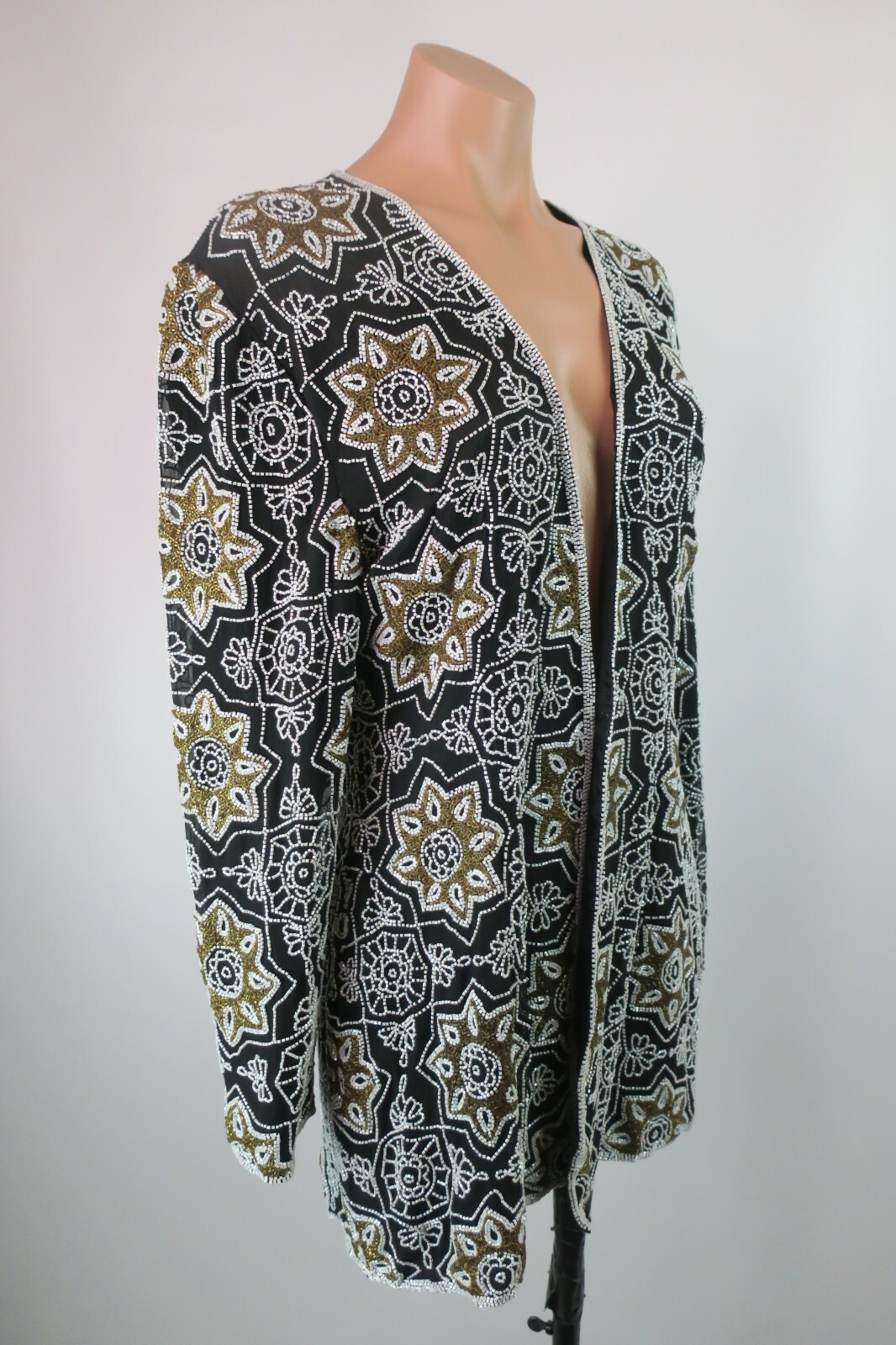 VTG heavy sequin beaded Floral Niteline Longline Evening Jacket Trophy Wife Sz S