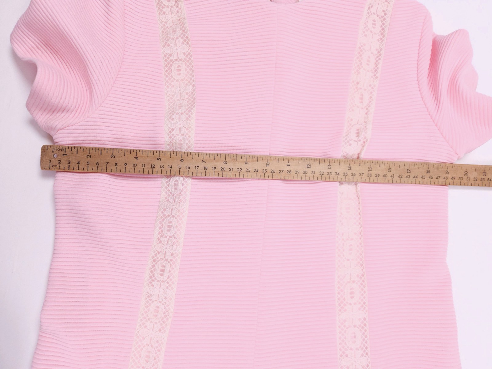Meg Madison Vintage 60s Pink New York Ribbed Lace Shift Dress Medium