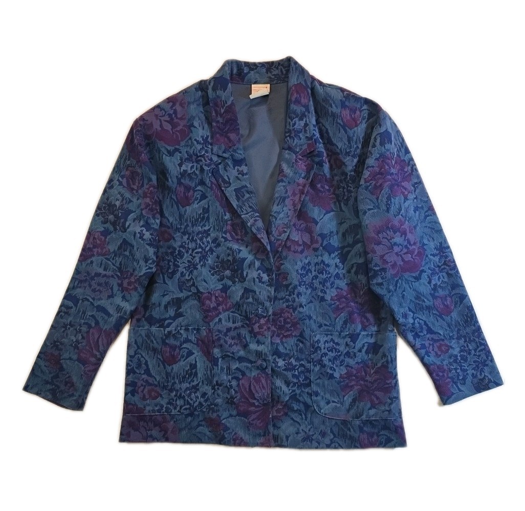 Vintage Blue & Purple Floral G.W. Two Button Blazer – Size 10