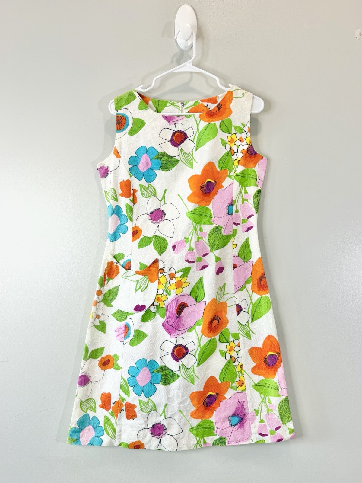 Vintage 1960s Shift Dress Flower Power Mod Hippie Cotton 60s Rainbow Medium