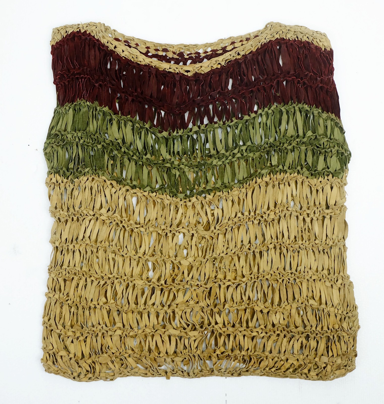 80s Suede SWEATER Sleeveless Top Hand Knitted Chunky Knit Size M Tri Tone