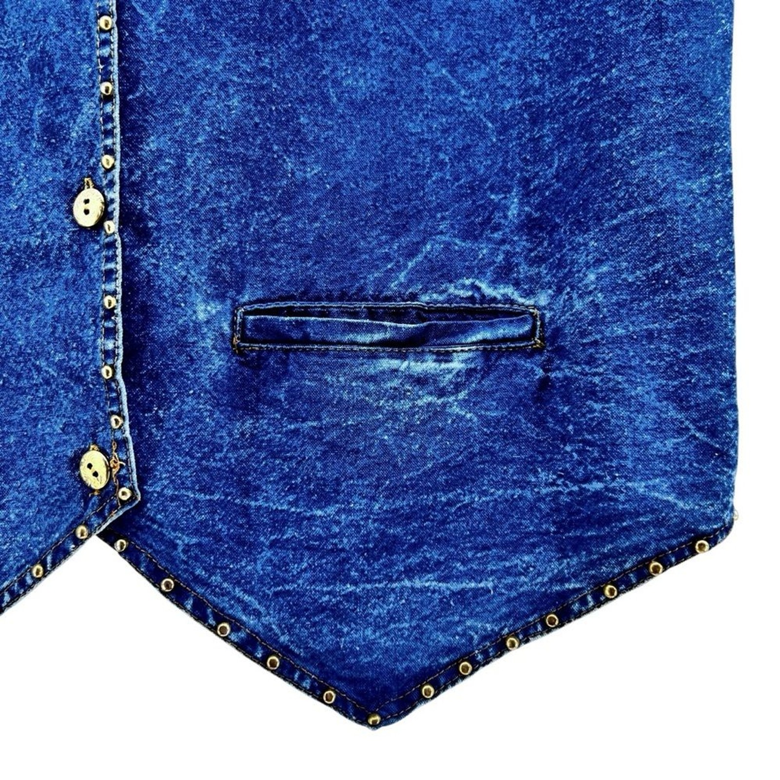 Vtg Pretty Bleu Gold Embellished Western Denim Jean Vest Sz L Beaded Embroidery