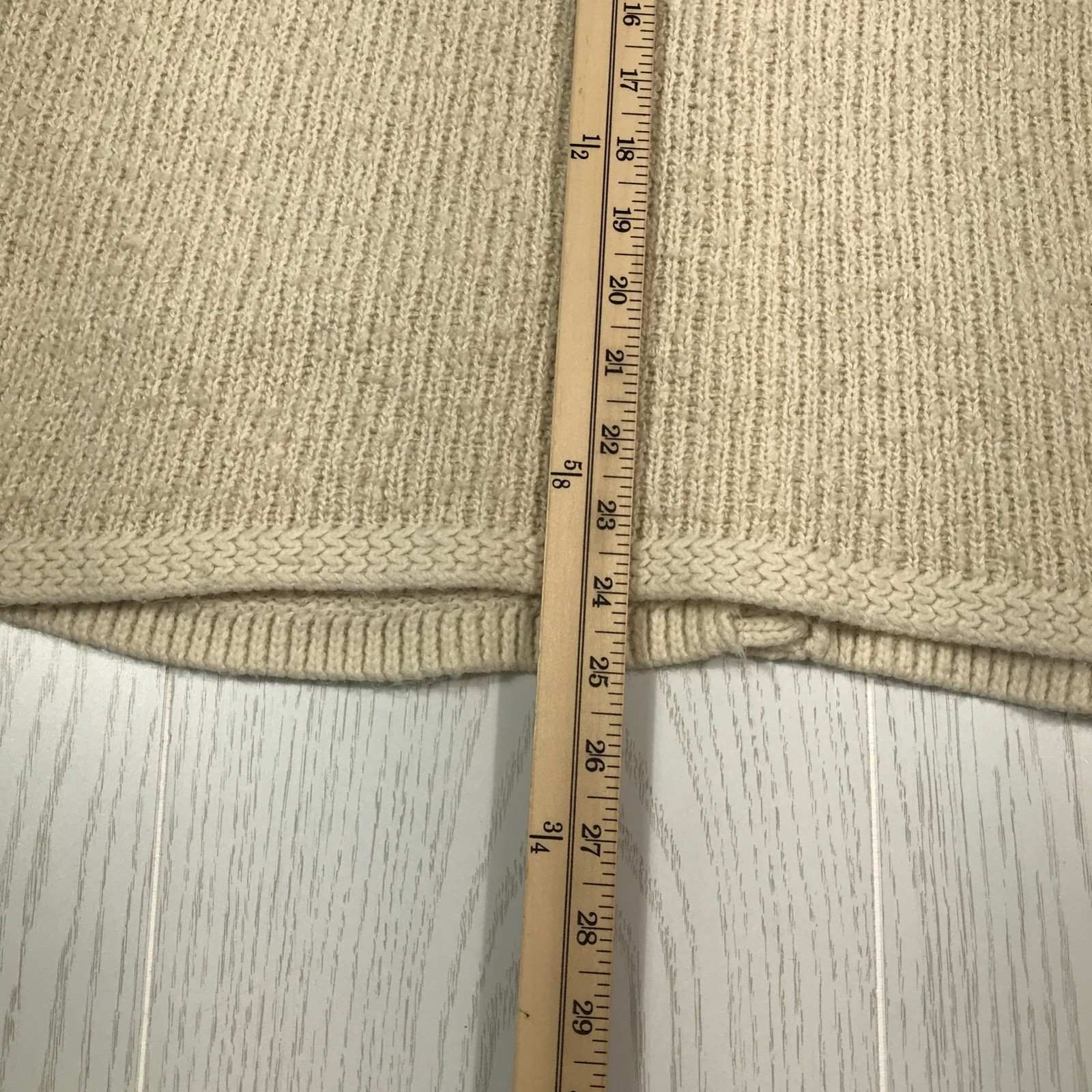 Vintage 80s Granny Sweater Women M Beige Tanner Acrylic Cardigan 4 Pockets Ugly