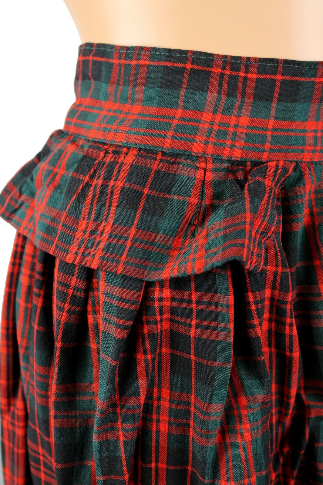 Vintage 60s Skirt Sz XXS Red Green Black Plaid Lightweight Wool Schoolgirl 2XS