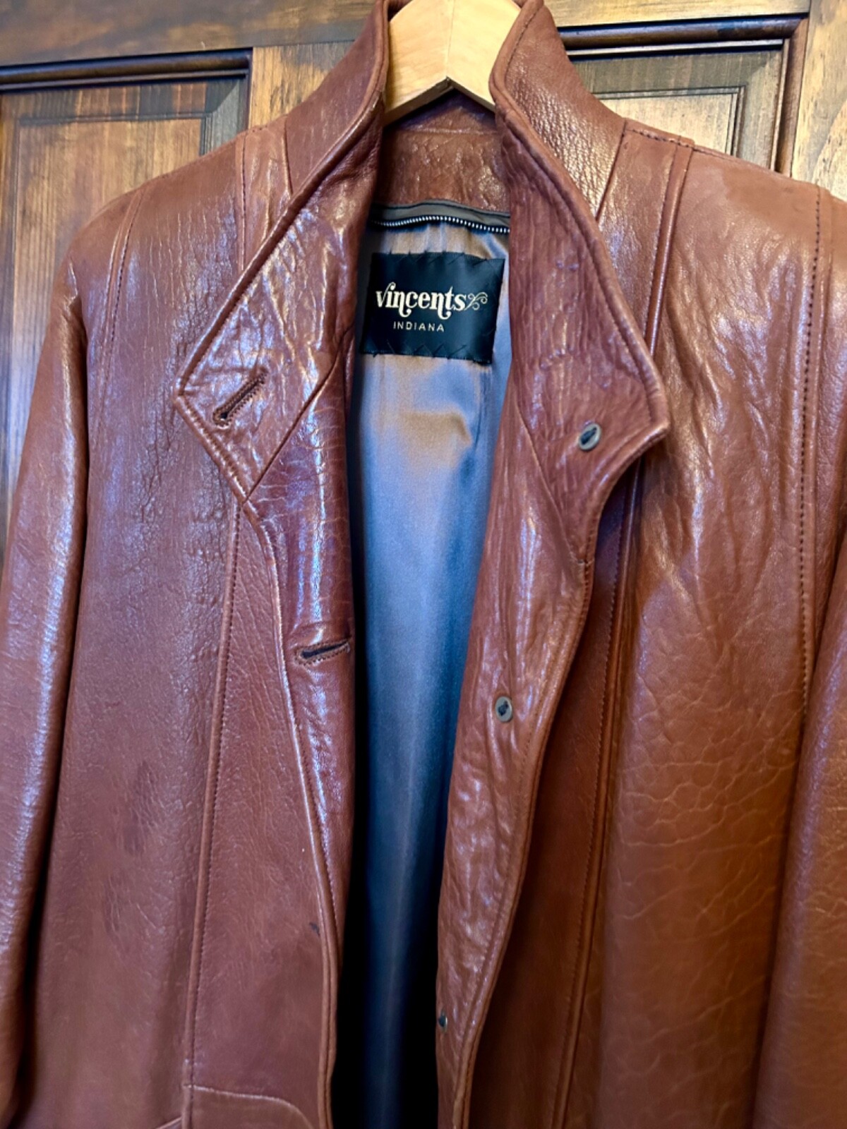 Vintage Women’s Brown Leather Slouch Car Coat Jacket SZ M 44” Vincent’s Indiana