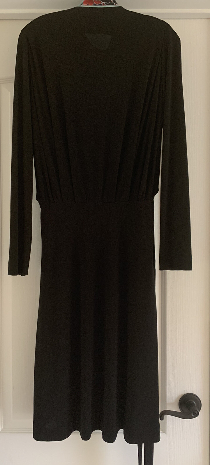 Vintage Leonard Paris Black Jersey Knit Dress With Silk Logo Trim, Sz 38 / US 6