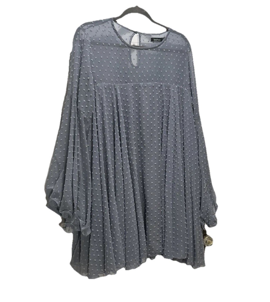 BOOHOO Dobby Mesh Pleated Detail Smock Dress in a blue-grey color Sz 12