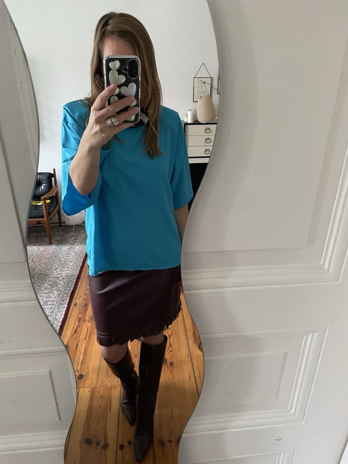 Vintage 80’s Turquoise Viscose Blouse With Large Shoulder Pads – Size 40/42 EUR