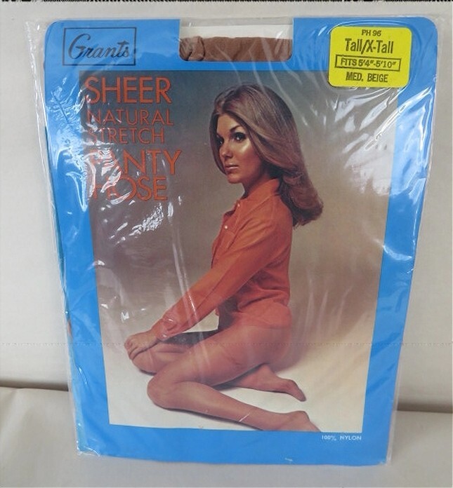 VTG. NOS GRANTS Sheer Natural Stretch Nylon Panty Hose Med. Beige Tall/X-Tall