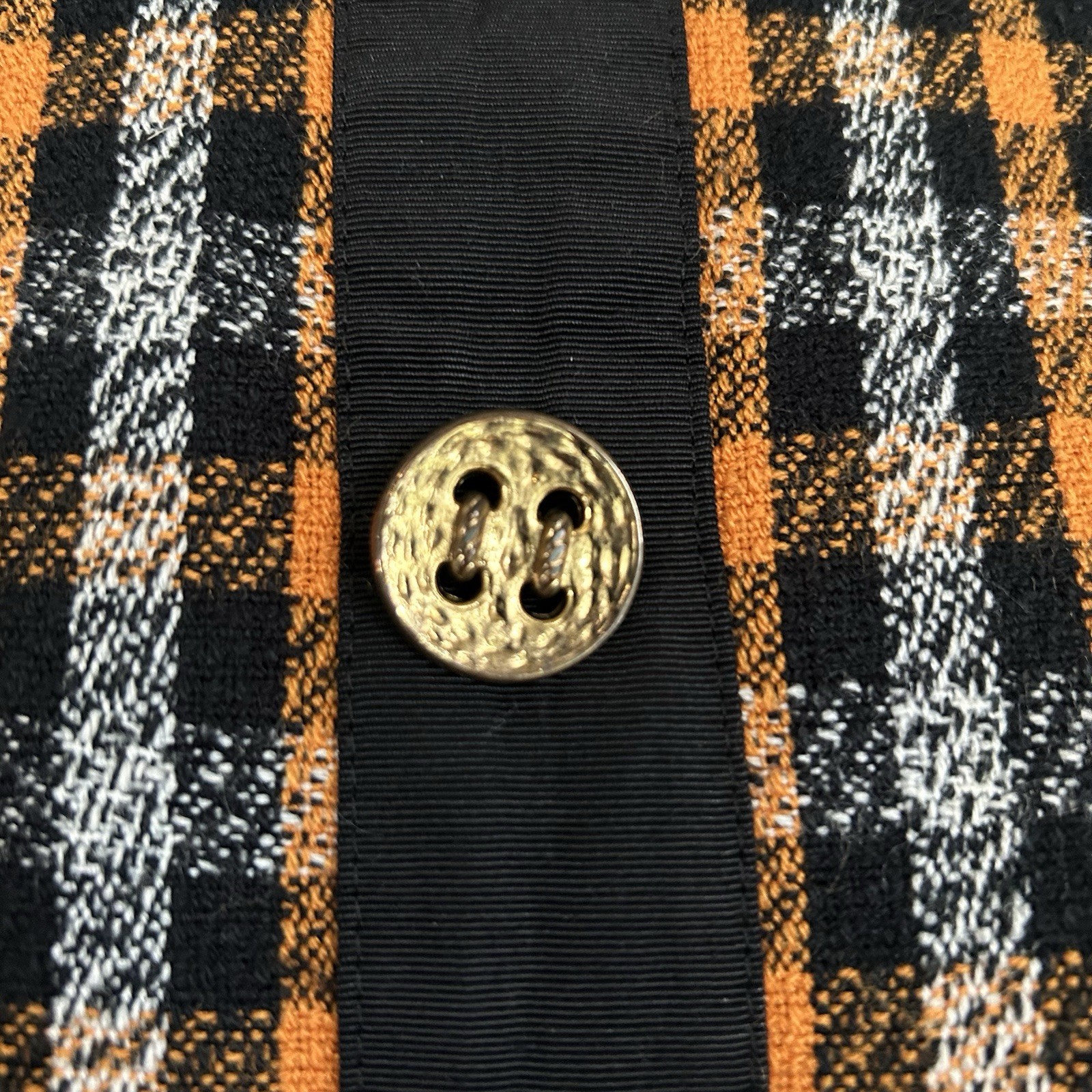VTG 80s Plaid Dress Black Orange White Preppy Schoolgirl Office Fall USA Sz 10