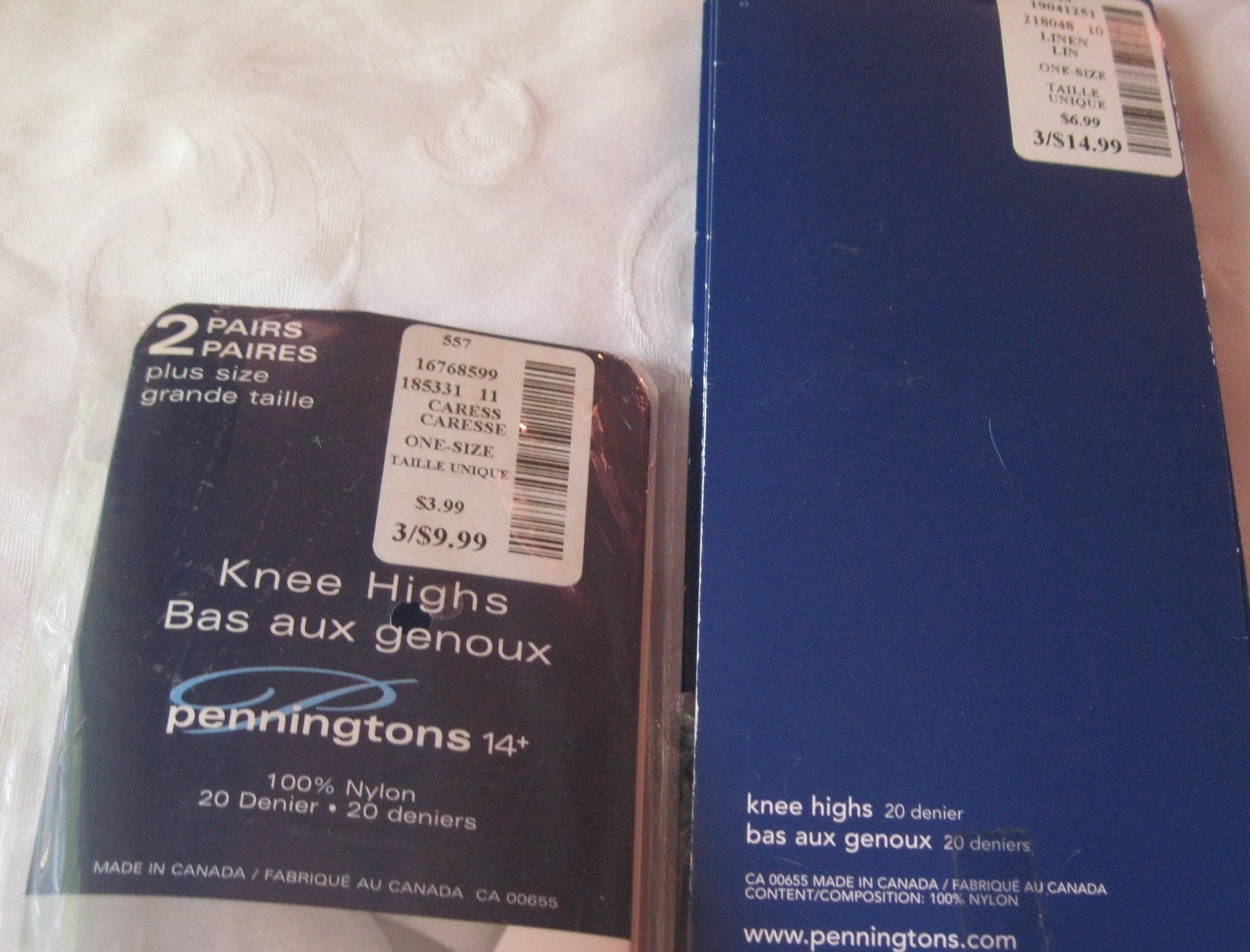 Vtg KNEE HIGHS – PENNINGTONS – 8-Pair – COLOURS – CARESS & LINEN – PLUS SIZE