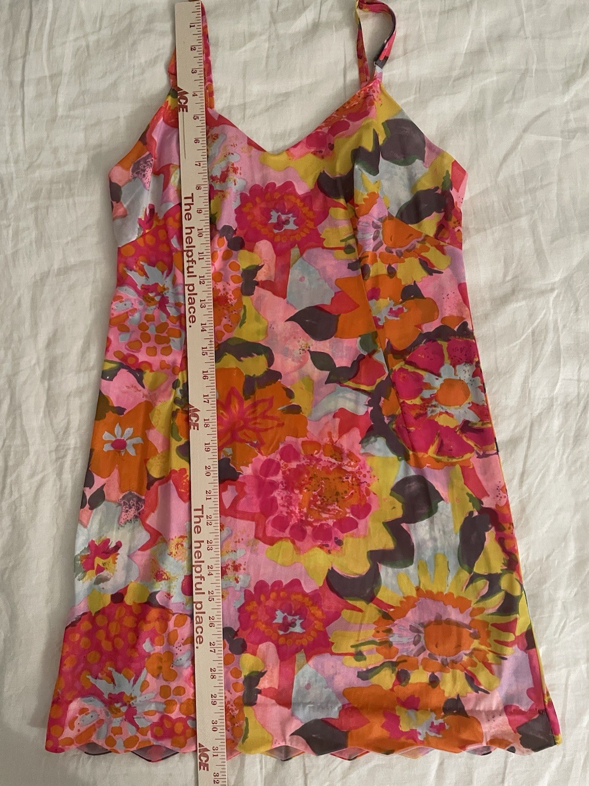Vintage 60’s Psychedelic Slip Hot Fluorescent Pink Orange Mini Dress Floral Sz M