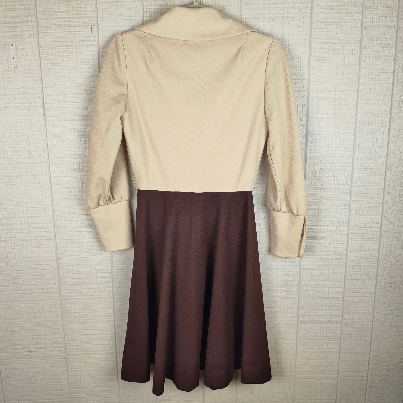 Vintage 70s Eve Le Coq Shirt Dress Mini Short Butterfly Color Beige Brown Small