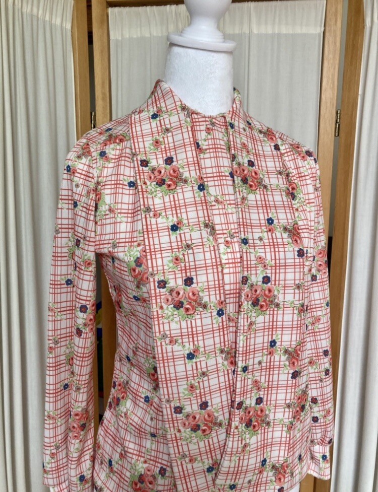 1970s Plaid and Floral All Over Patterned Shirt
