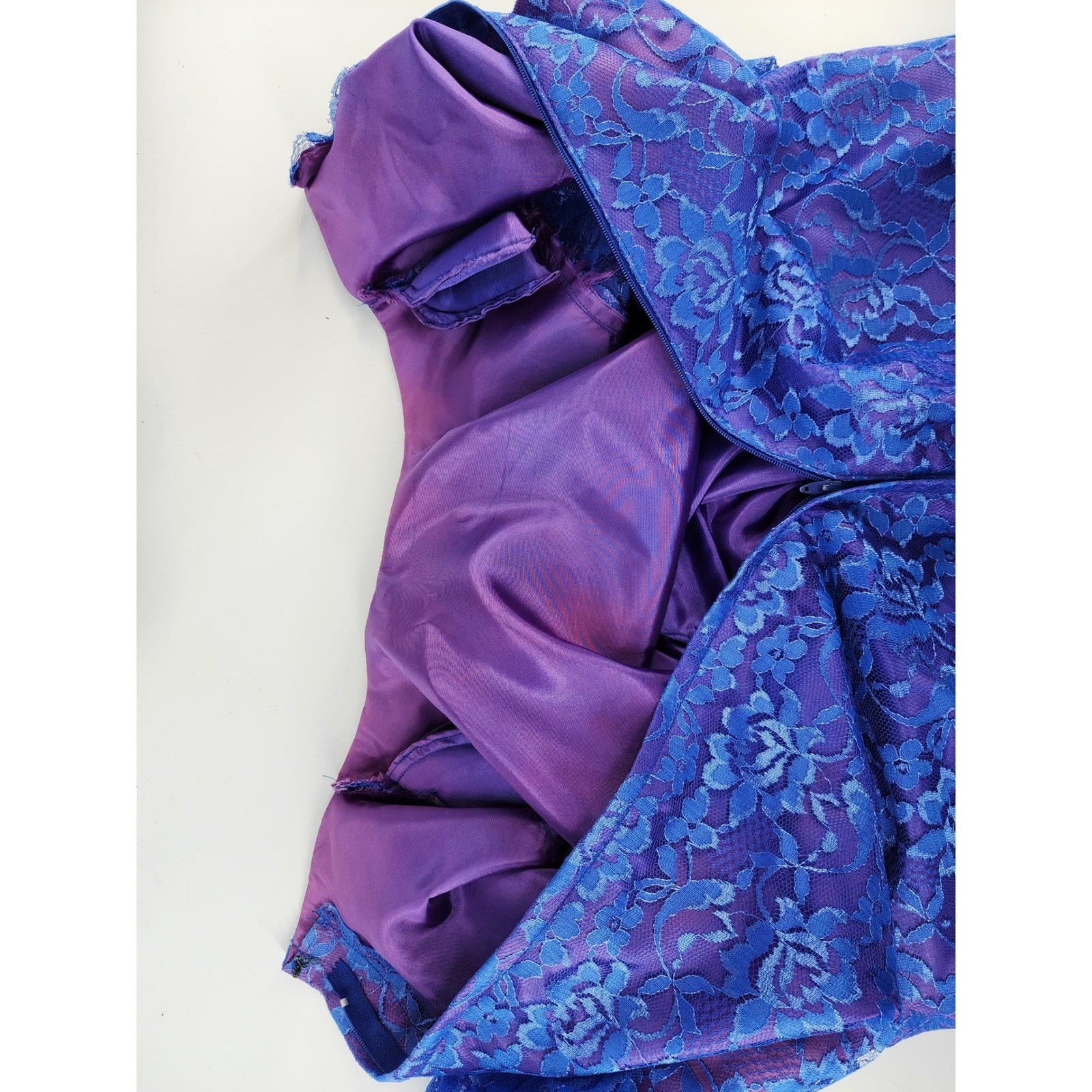 Alfred Angelo Vintage Blue Purple Lace Bow Top Iridescent Taffeta Skirt Set