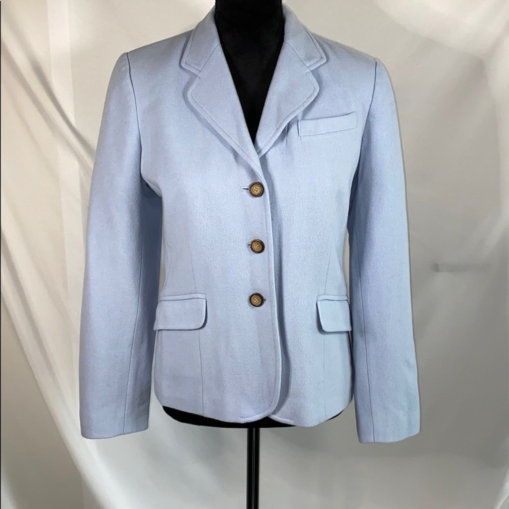 Vintage Chadwicks Powder Blue Wool Blend 3 Button Blazer Jacket Size 4